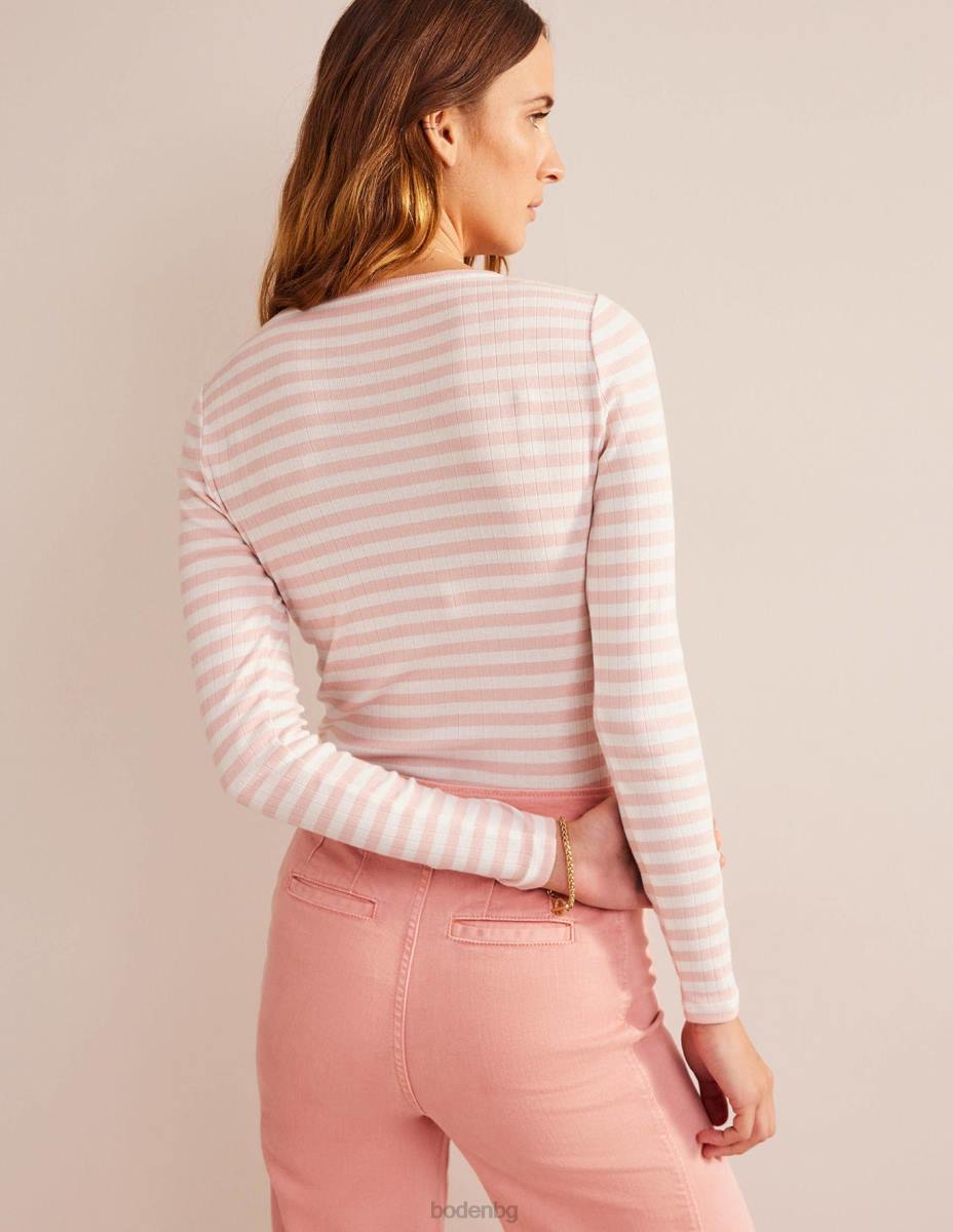 облекло Boden тениска anna rib crew ивица от слонова кост и кожа на праскова Жени LL68201