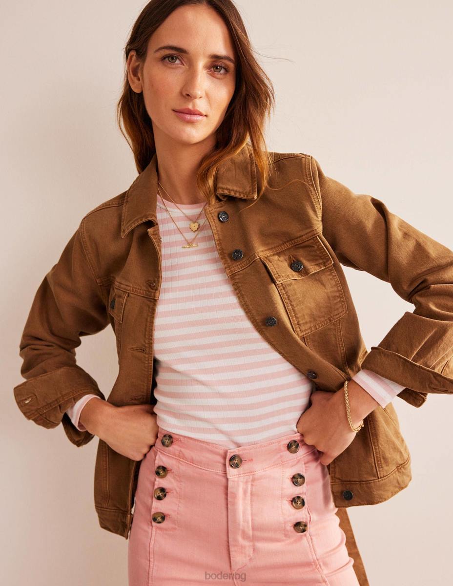 облекло Boden тениска anna rib crew ивица от слонова кост и кожа на праскова Жени LL68201