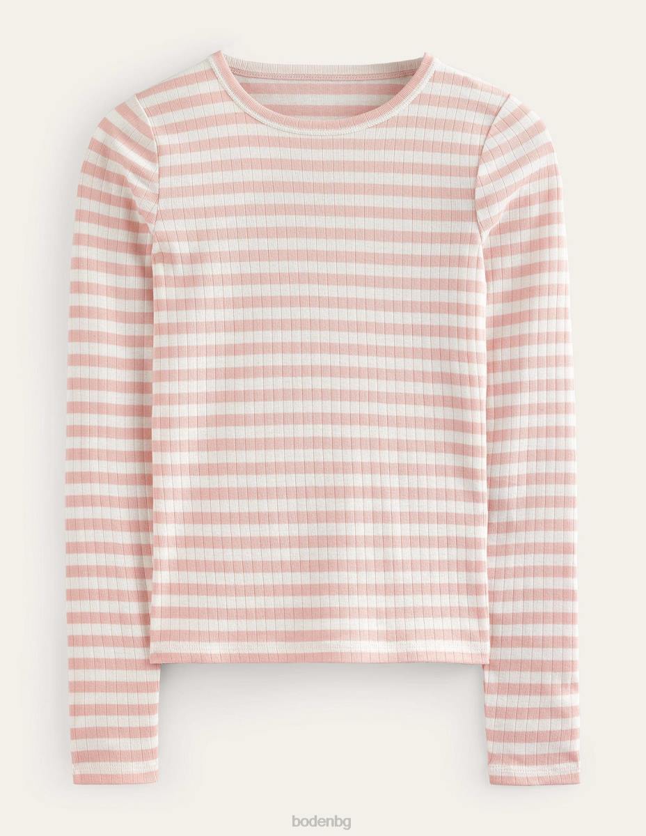 облекло Boden тениска anna rib crew ивица от слонова кост и кожа на праскова Жени LL68201