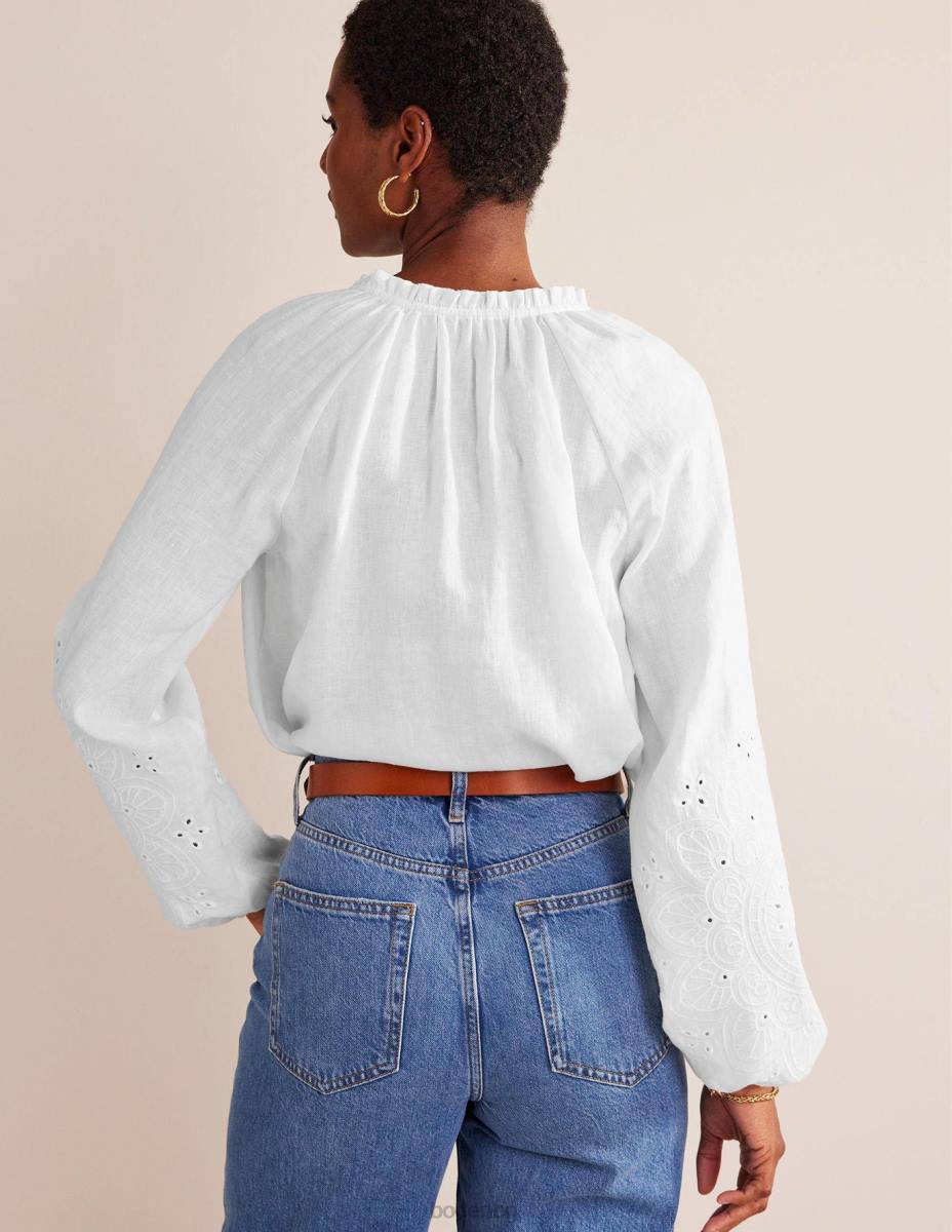 облекло Boden broderie ленено горнище с вратовръзка бяло Жени LL68105