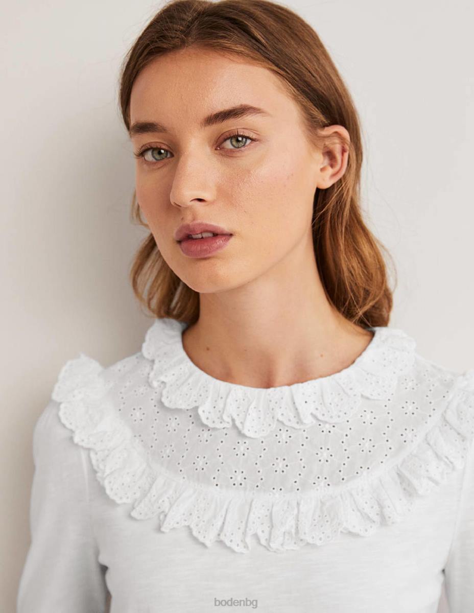 облекло Boden broderie yoke волан топ бяло Жени LL682174