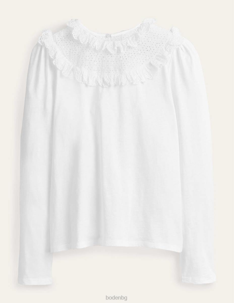облекло Boden broderie yoke волан топ бяло Жени LL682174