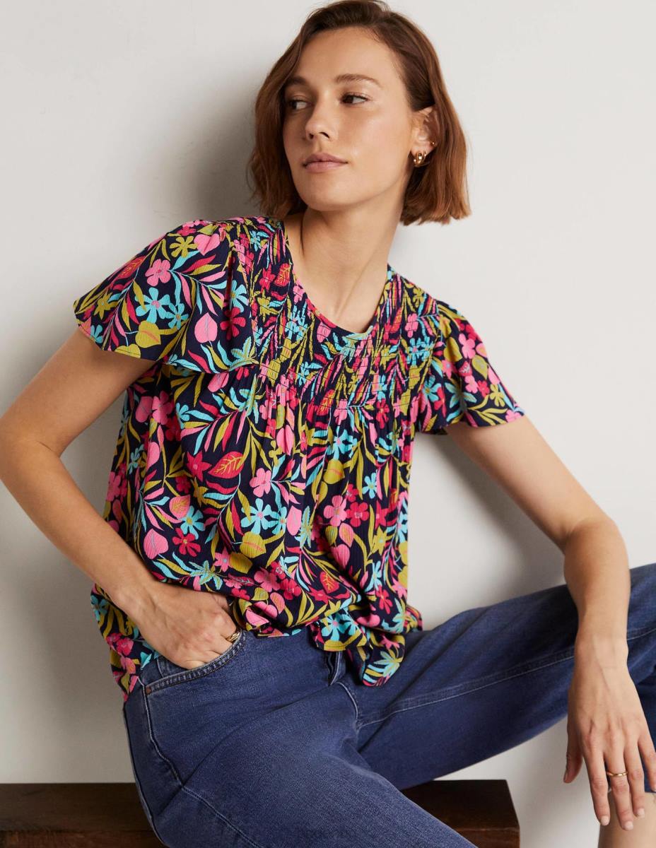 облекло Boden пушено горнище с принт на layla френски флот и тропическа зеленина Жени LL681972