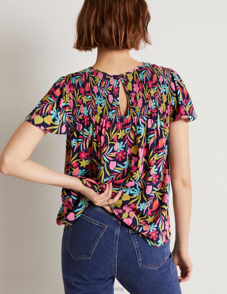 облекло Boden пушено горнище с принт на layla френски флот и тропическа зеленина Жени LL681972