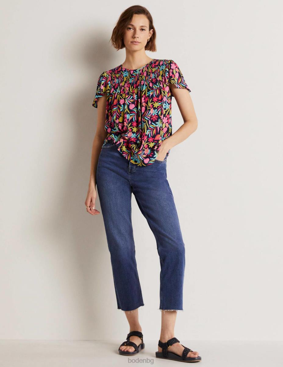 облекло Boden пушено горнище с принт на layla френски флот и тропическа зеленина Жени LL681972