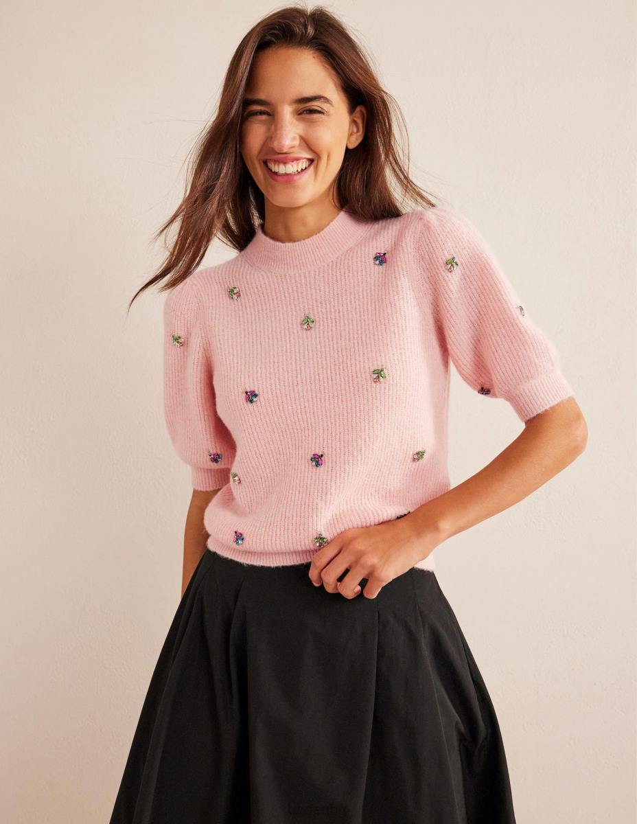 облекло Boden украсена пухкава тениска marshmallow Жени LL681467