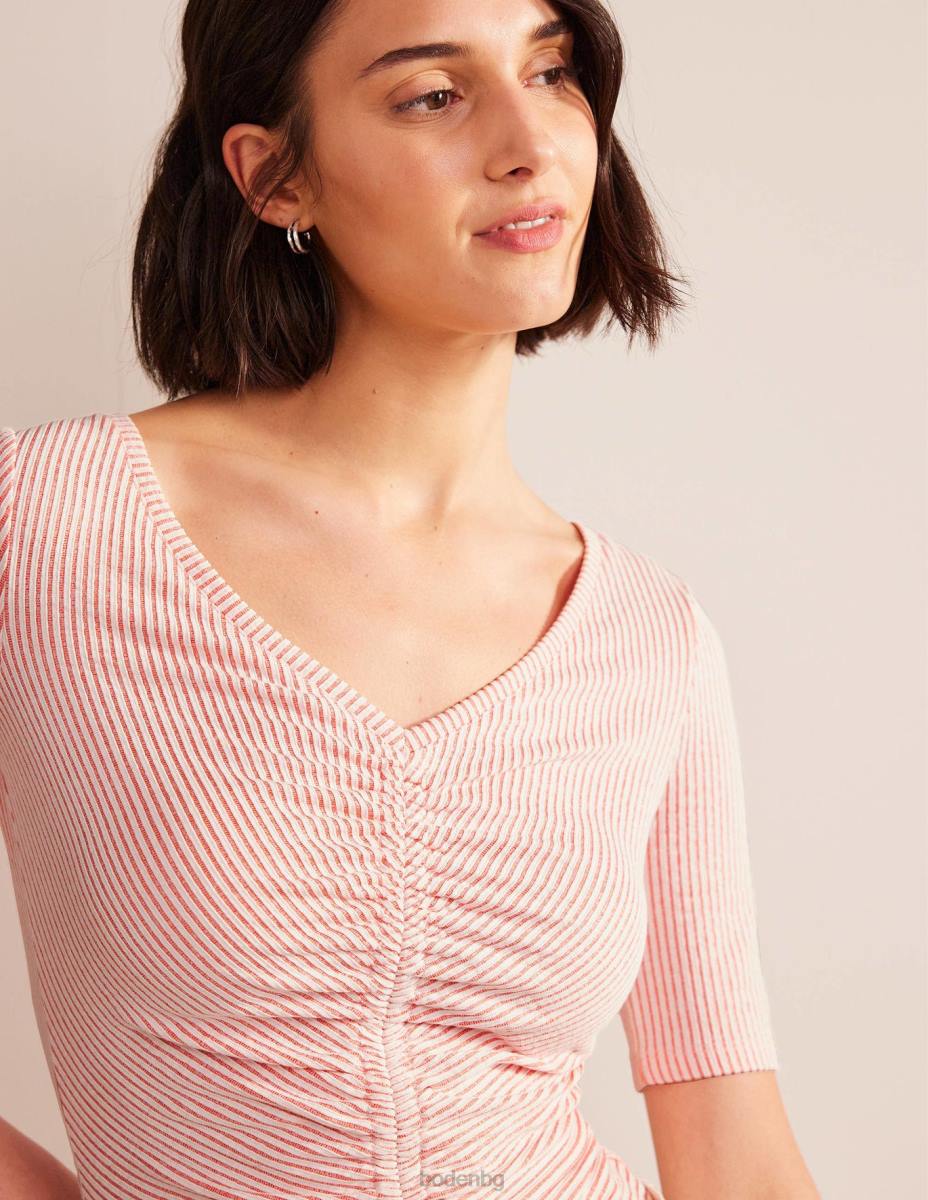 облекло Boden seersucker изпъкнал преден връх вермилион/бяла ивица Жени LL681775