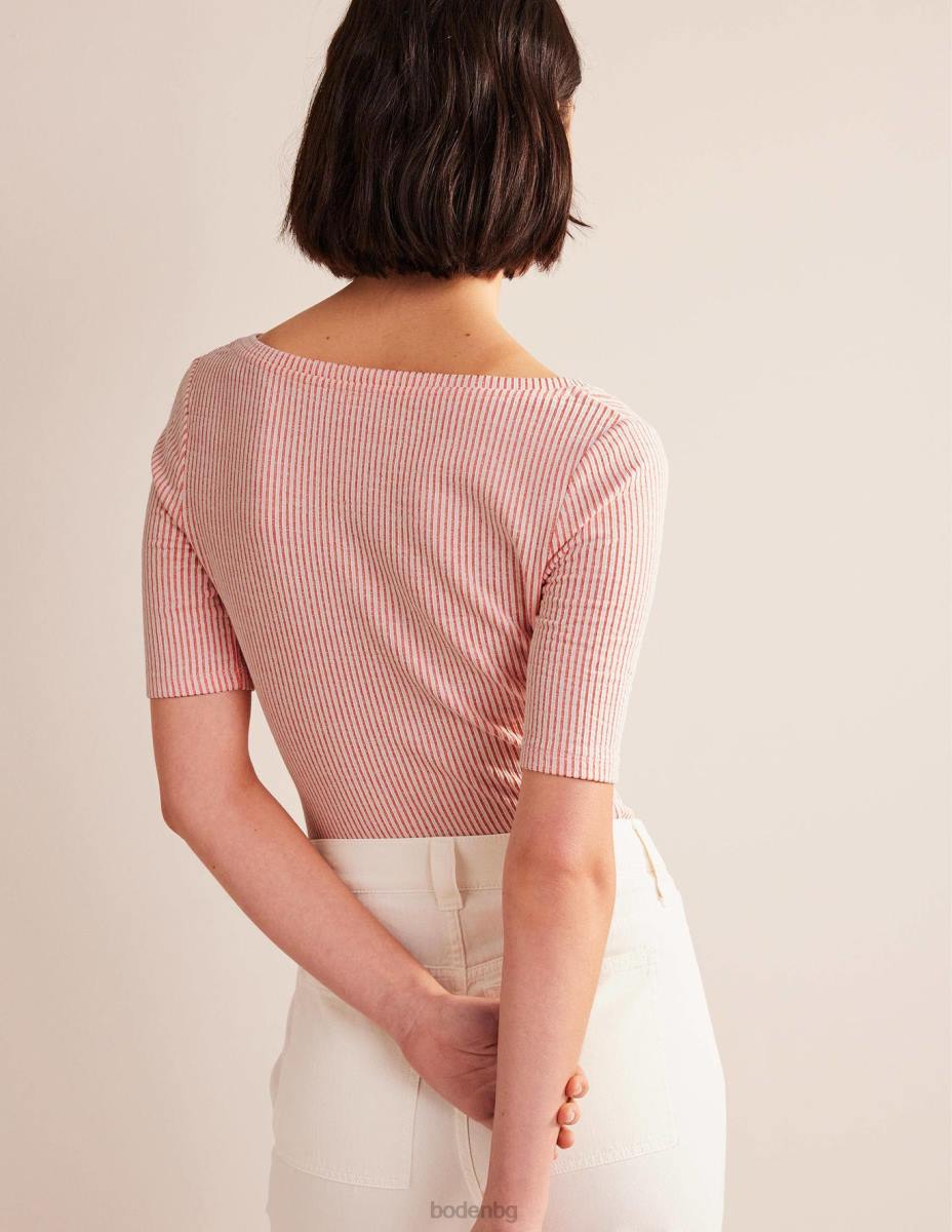 облекло Boden seersucker изпъкнал преден връх вермилион/бяла ивица Жени LL681775