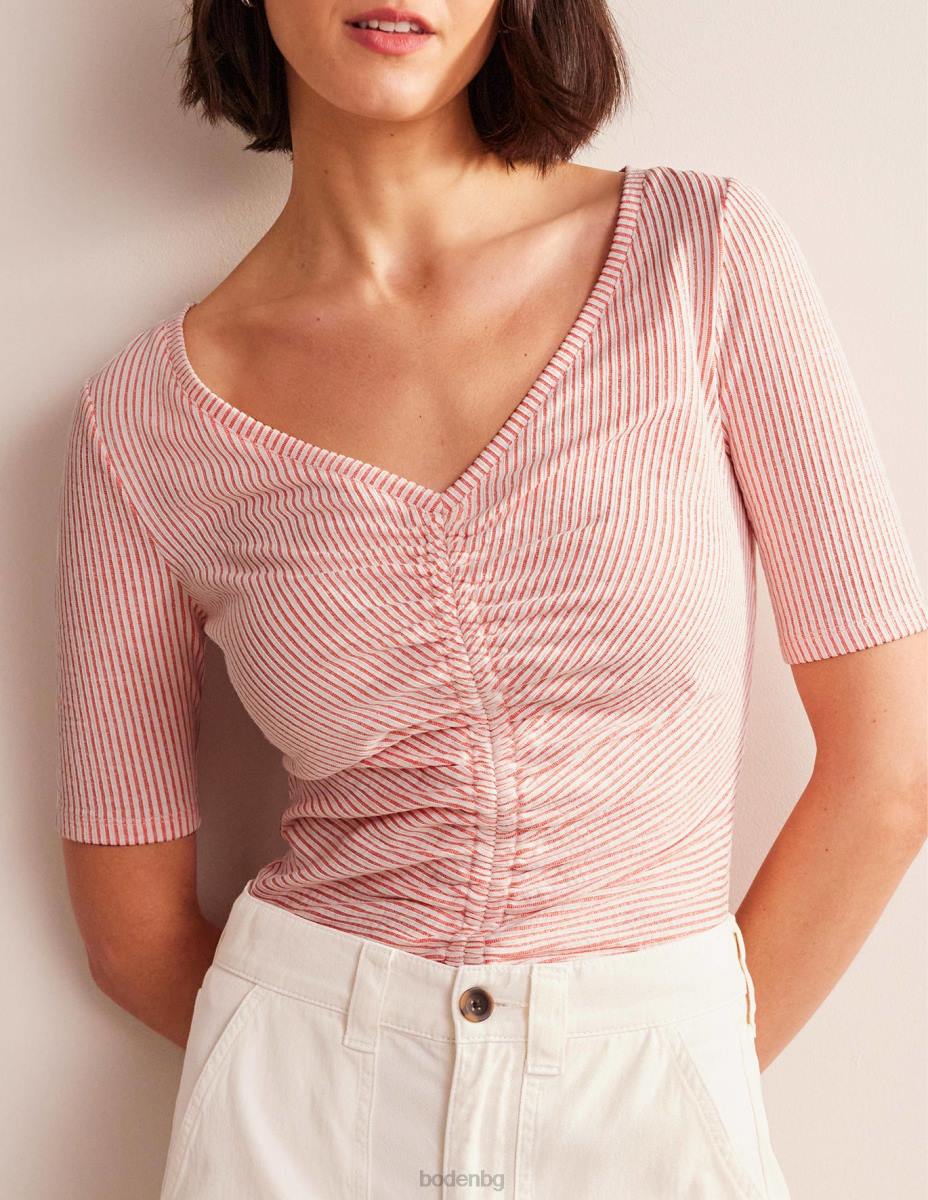 облекло Boden seersucker изпъкнал преден връх вермилион/бяла ивица Жени LL681775