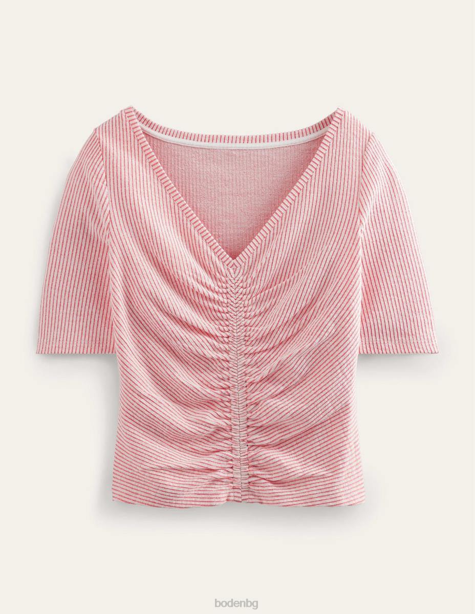 облекло Boden seersucker изпъкнал преден връх вермилион/бяла ивица Жени LL681775