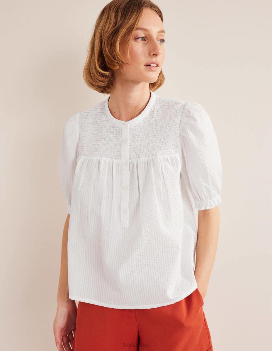 облекло Boden пуф ръкав seersucker popover бяло Жени LL681599