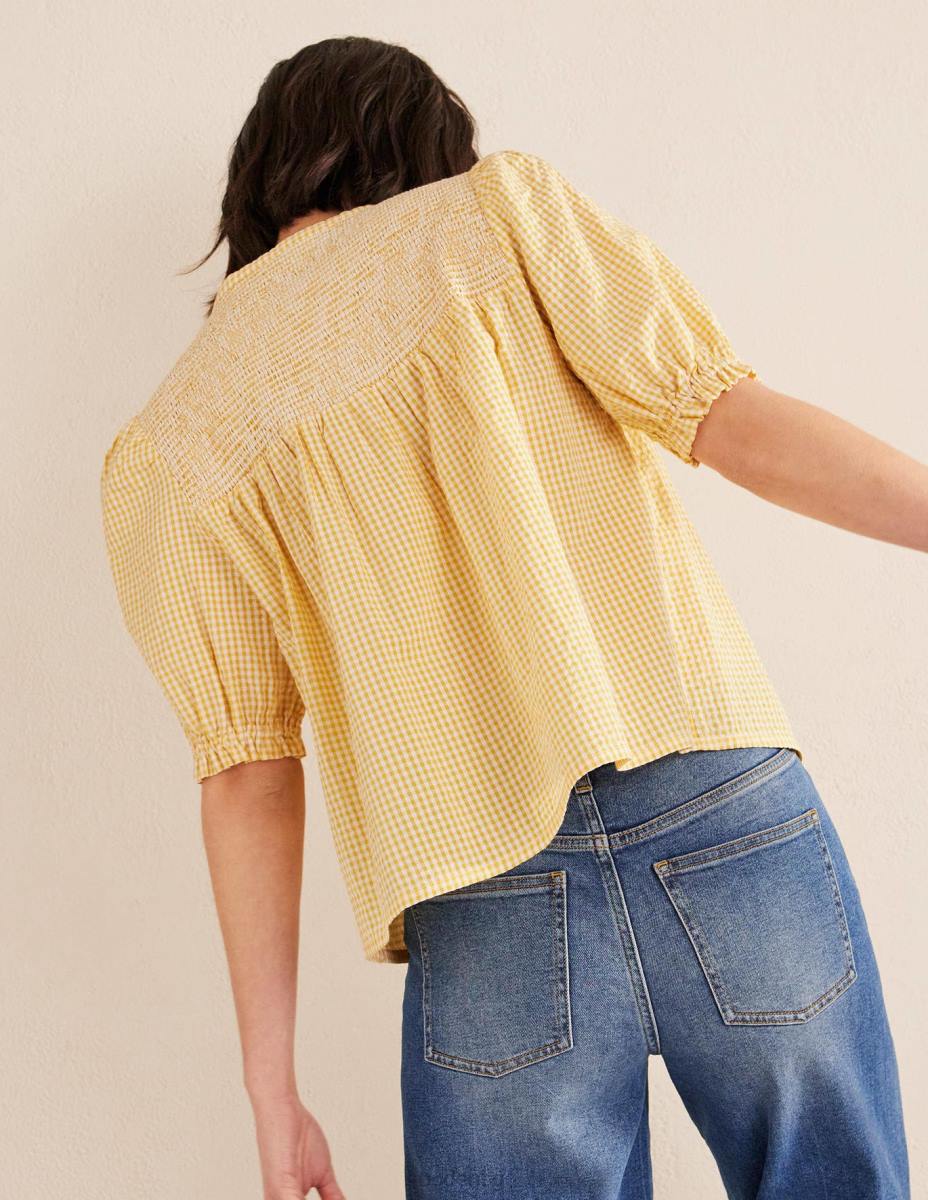 облекло Boden пуф ръкав seersucker popover сладък гингам от пчелна пита Жени LL682204