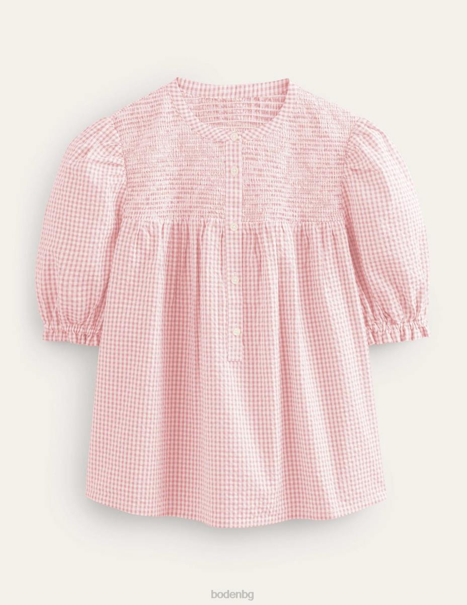 облекло Boden пуф ръкав seersucker popover далия розов гингам Жени LL682241