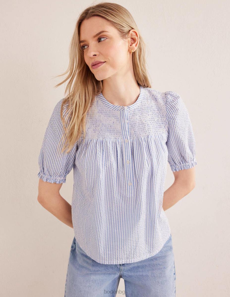 облекло Boden пуф ръкав seersucker popover прованс и слонова кост Жени LL682268