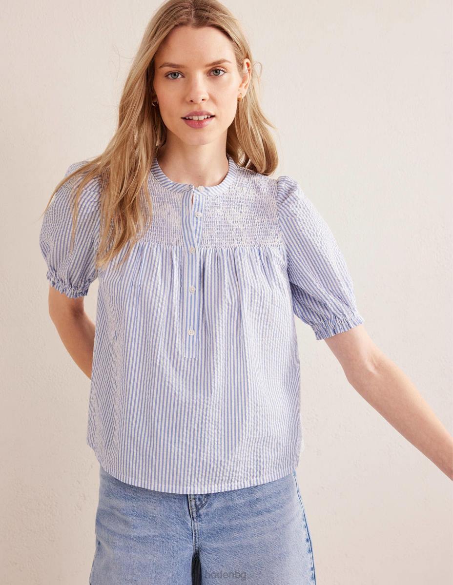 облекло Boden пуф ръкав seersucker popover прованс и слонова кост Жени LL682268