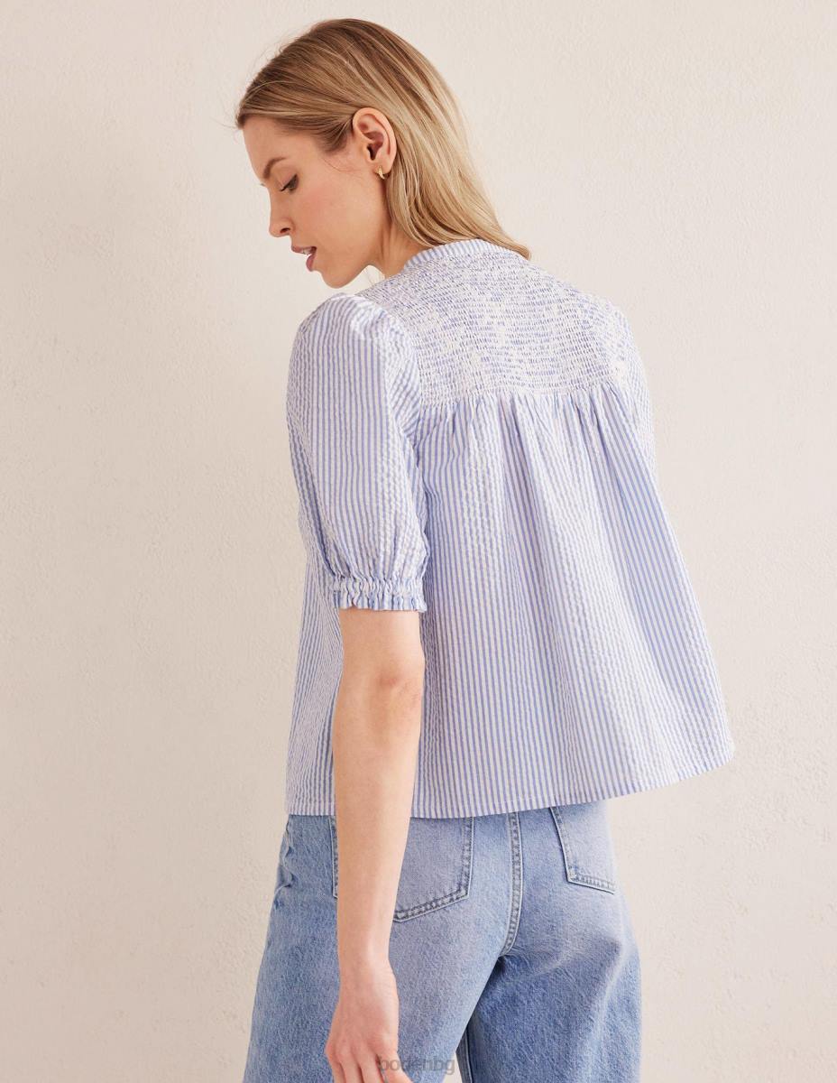 облекло Boden пуф ръкав seersucker popover прованс и слонова кост Жени LL682268