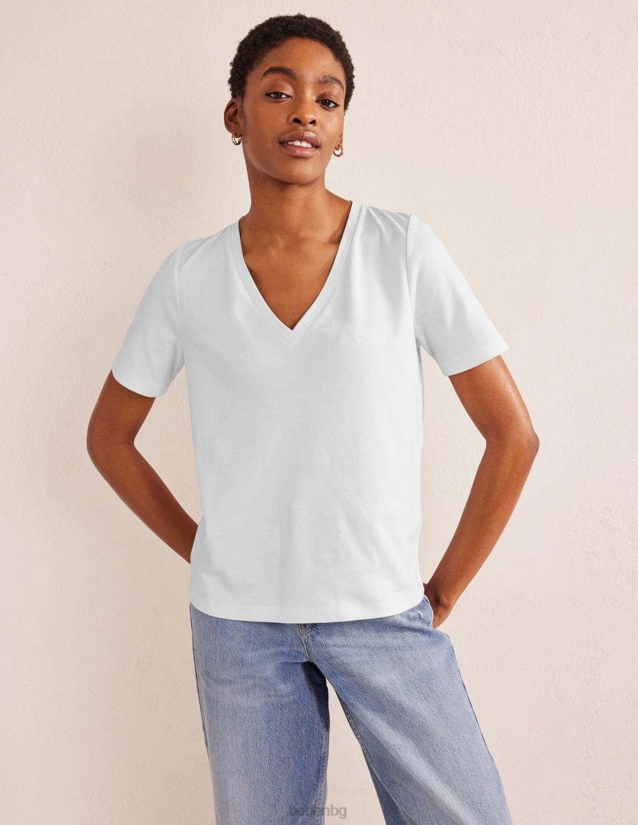 облекло Boden перфектна тениска с v-образно деколте бяло Жени LL681080