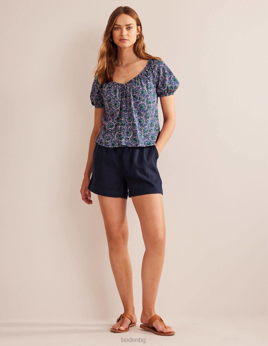 облекло Boden суинг топ от трико с v-образно деколте синя вълна и ботаническа лоза Жени LL68108