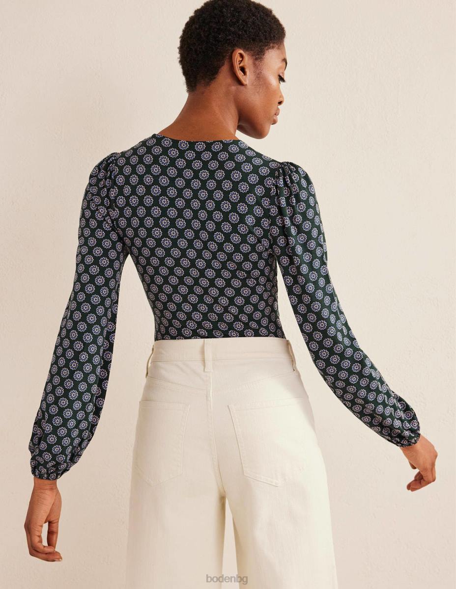 облекло Boden щамповано горнище с v-образно деколте чатсуърт зелено и слънчоглед Жени LL681525