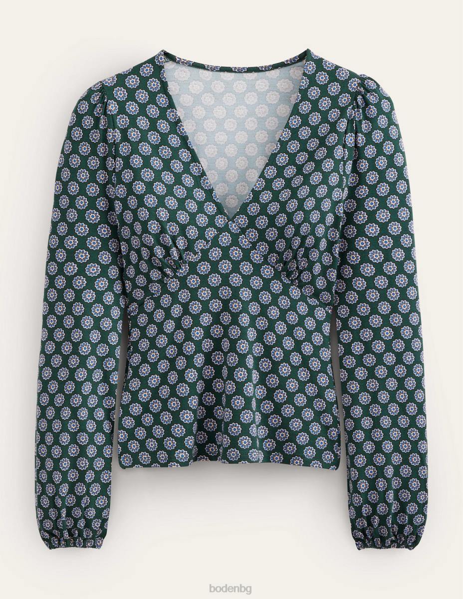 облекло Boden щамповано горнище с v-образно деколте чатсуърт зелено и слънчоглед Жени LL681525