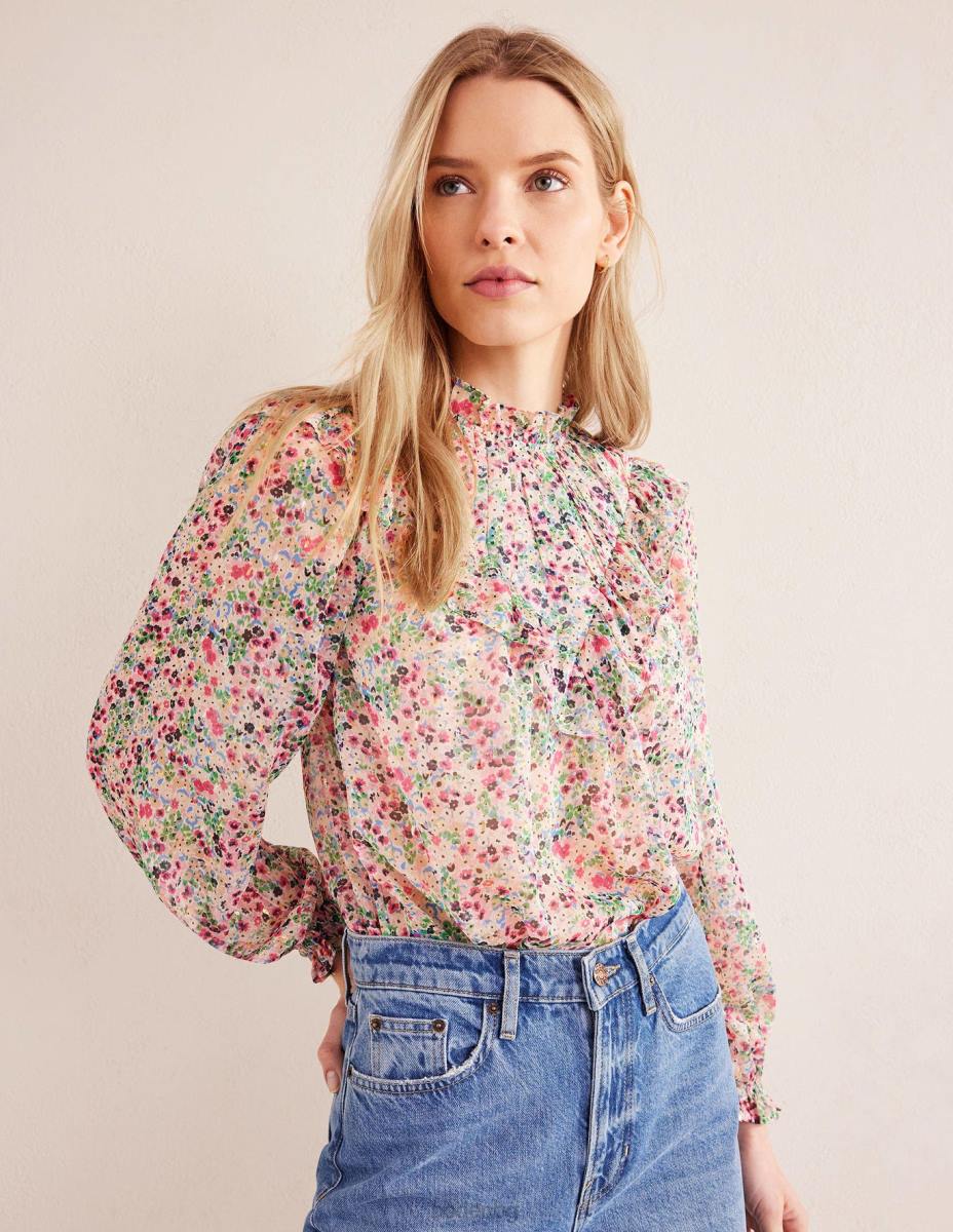 облекло Boden v хомот волан топ слонова кост и листенца от гардения Жени LL681659