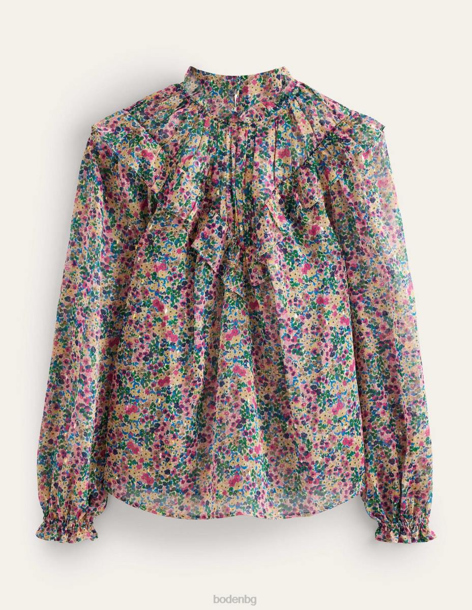 облекло Boden v хомот волан топ слонова кост и листенца от гардения Жени LL681659