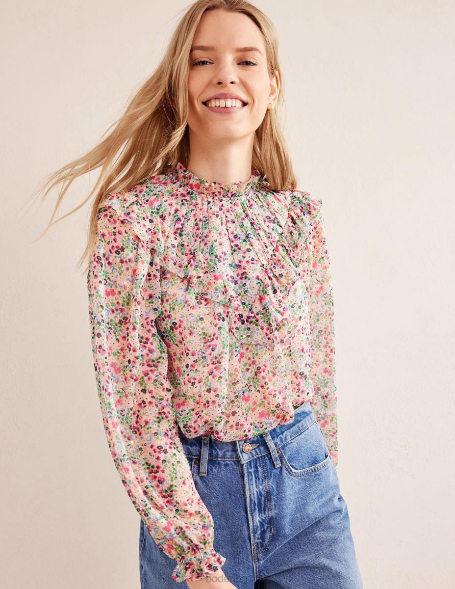 облекло Boden v хомот волан топ слонова кост и листенца от гардения Жени LL681659