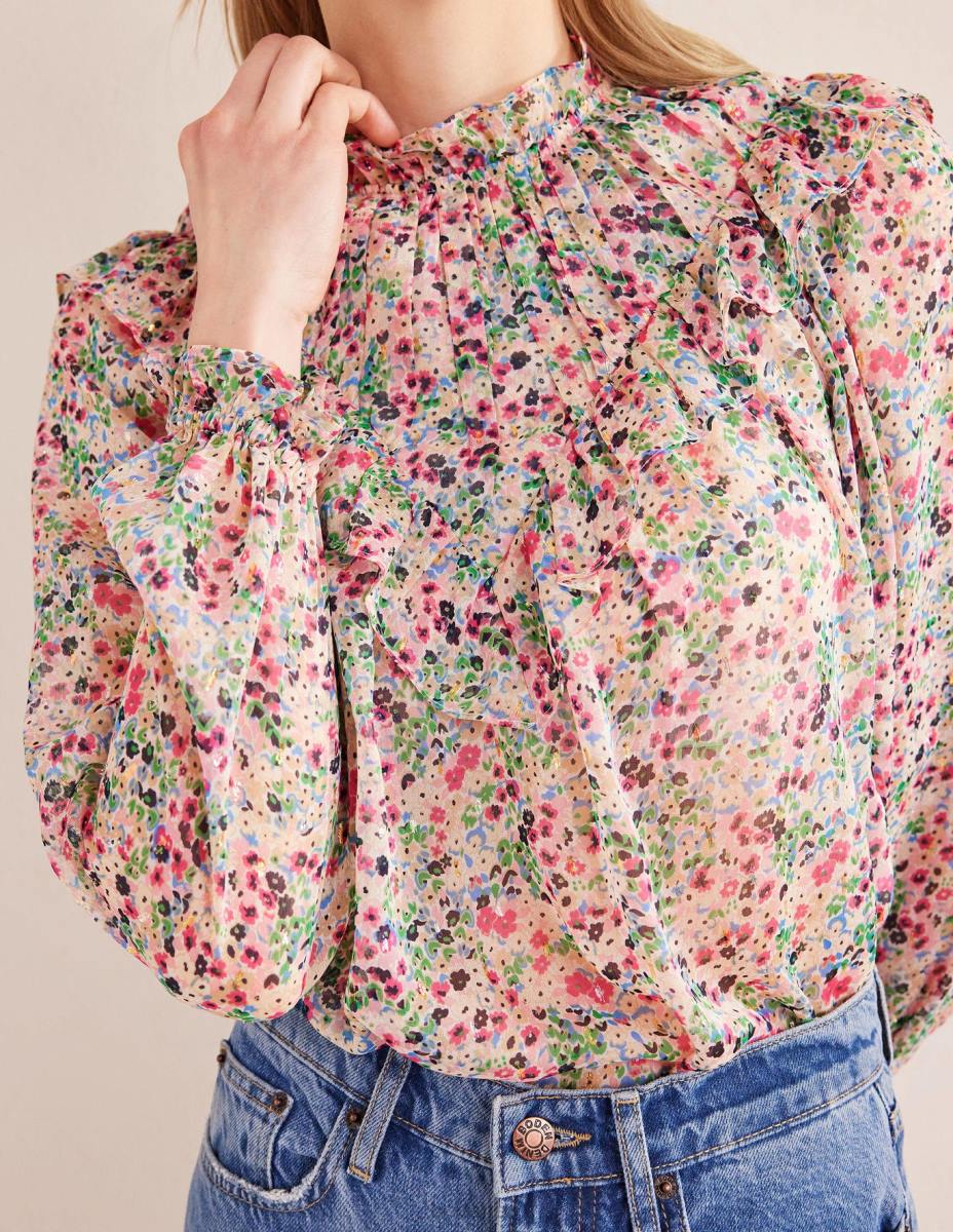 облекло Boden v хомот волан топ слонова кост и листенца от гардения Жени LL681659