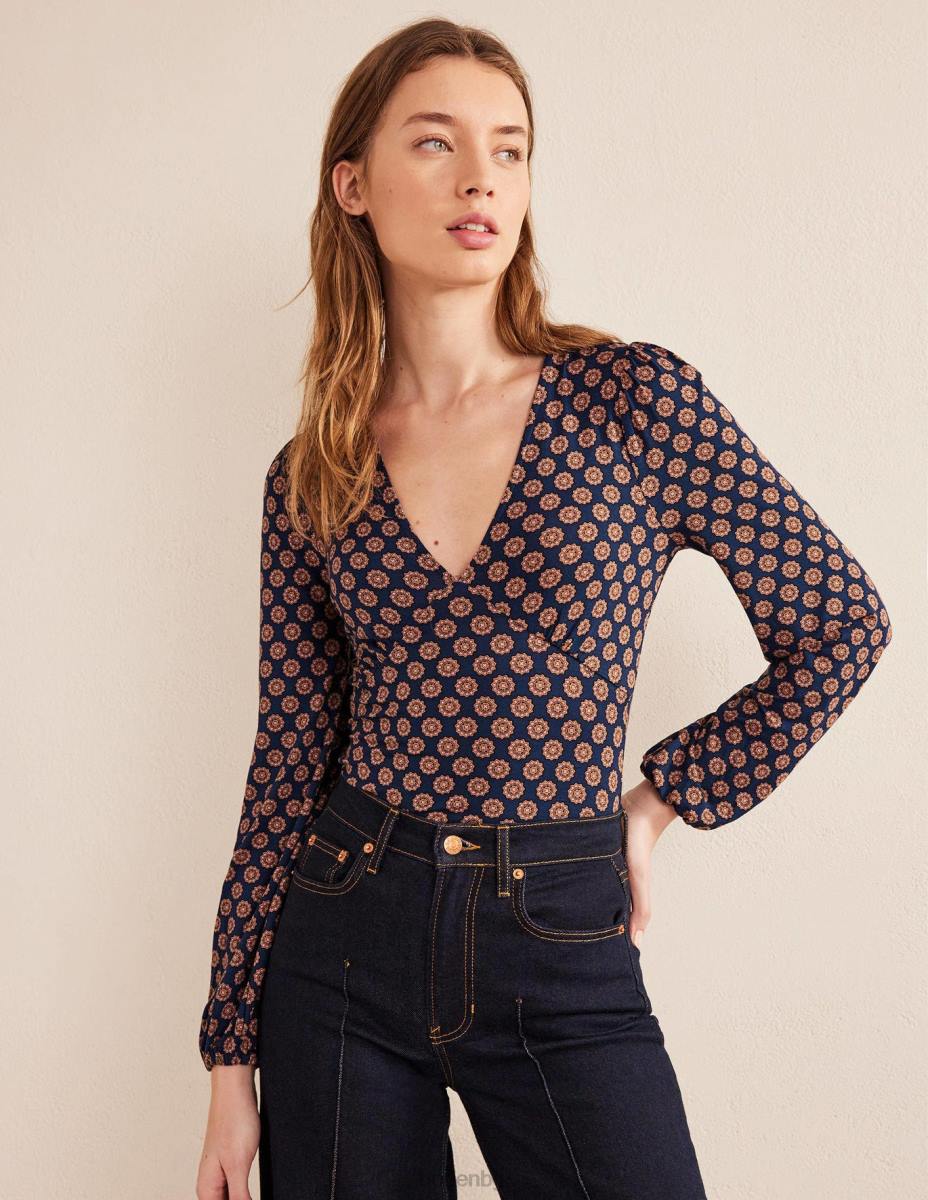 облекло Boden щамповано горнище с v-образно деколте френски флот и слънчоглед Жени LL681709