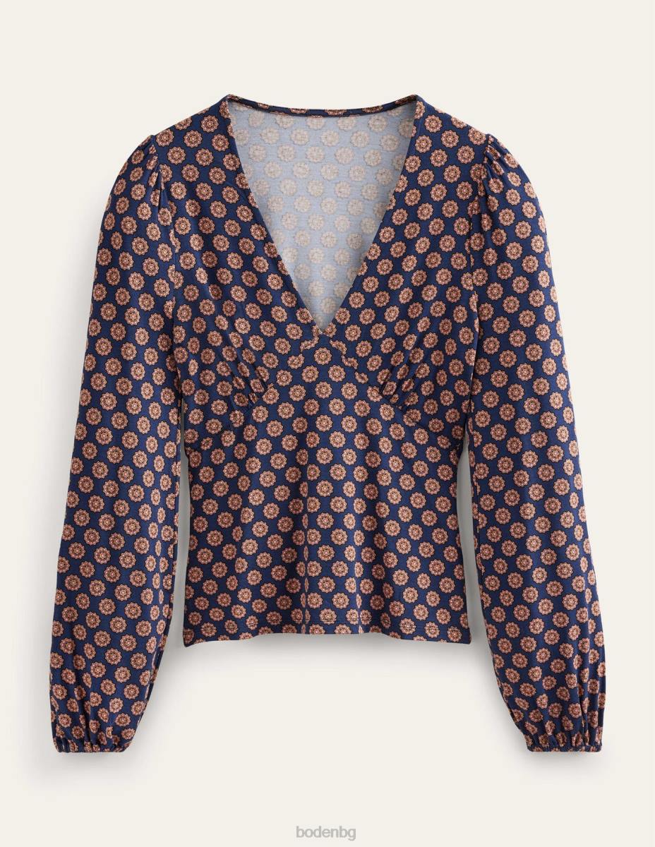 облекло Boden щамповано горнище с v-образно деколте френски флот и слънчоглед Жени LL681709