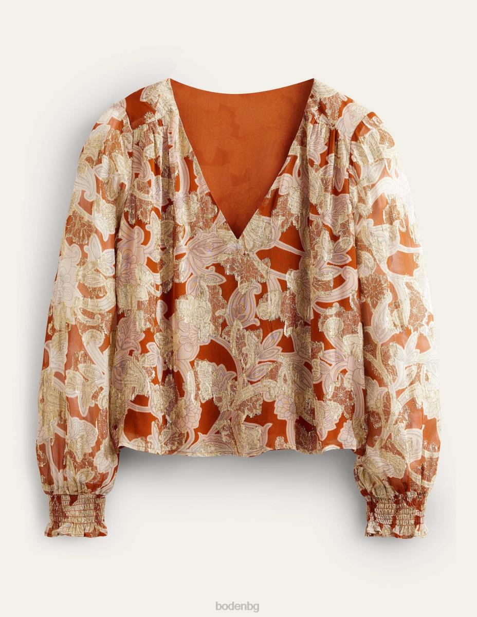 облекло Boden горнище от жакард с v-образно деколте ръжда и пейсли вихър Жени LL681710
