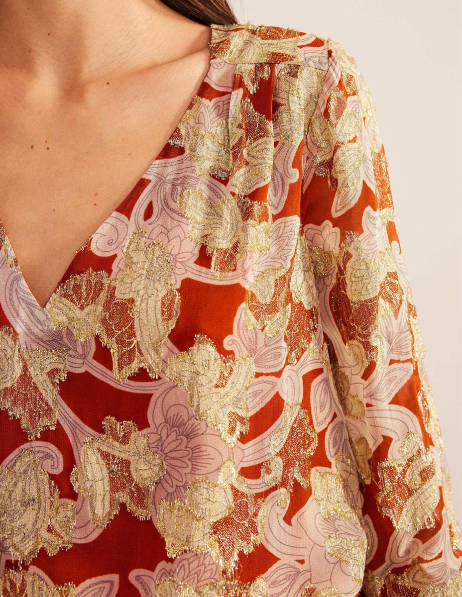 облекло Boden горнище от жакард с v-образно деколте ръжда и пейсли вихър Жени LL681710