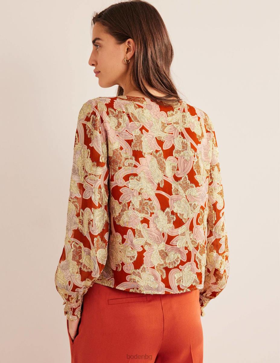 облекло Boden горнище от жакард с v-образно деколте ръжда и пейсли вихър Жени LL681710