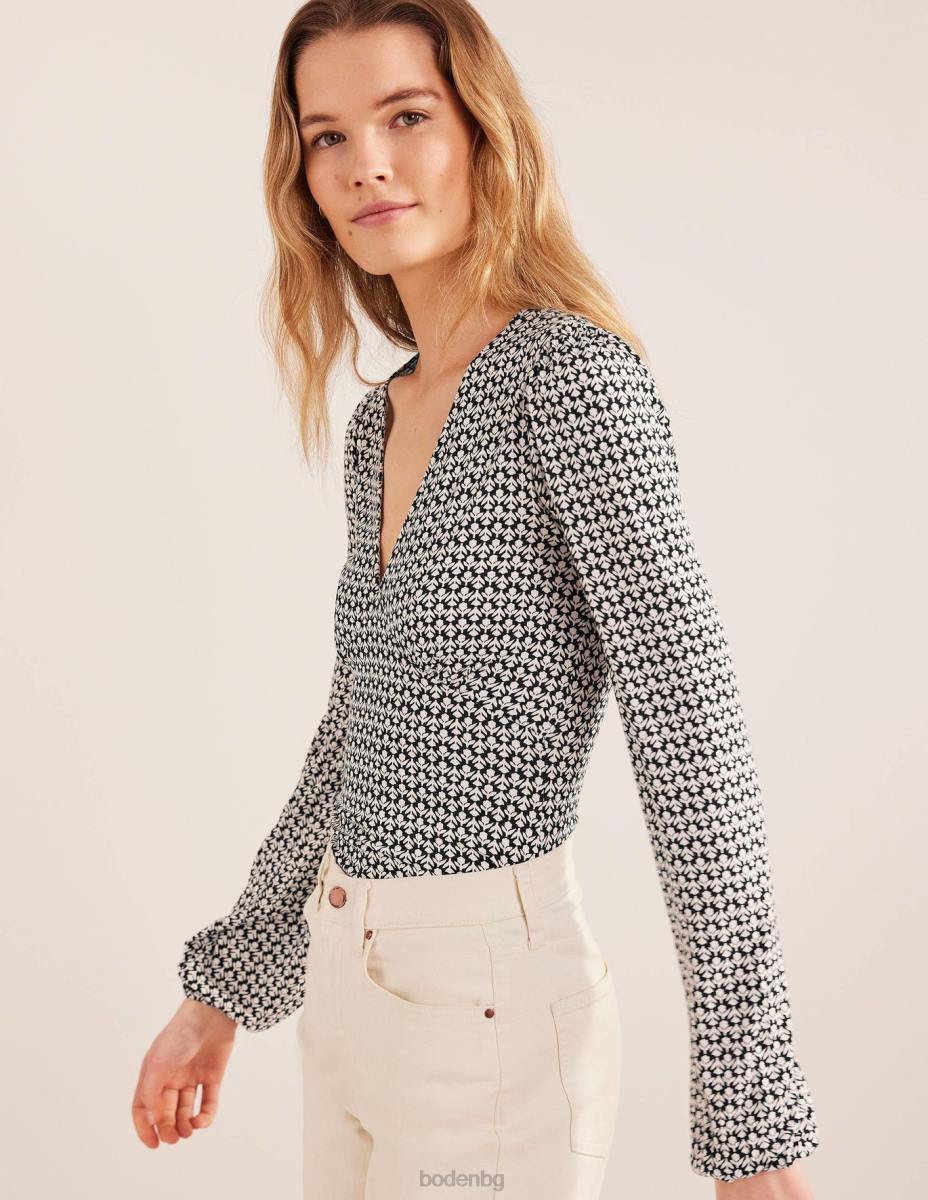 облекло Boden щамповано горнище с v-образно деколте черен и пъпка на лале Жени LL681850