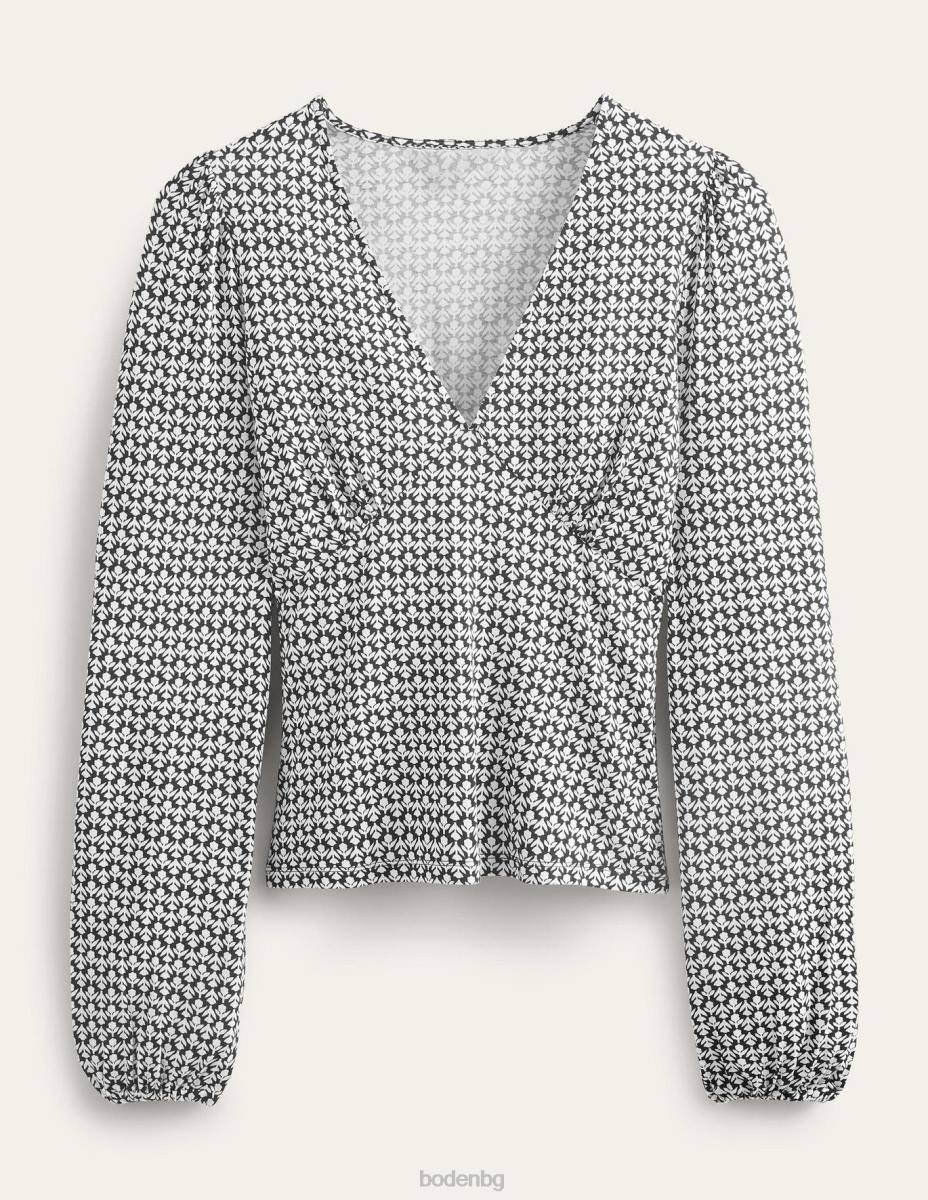 облекло Boden щамповано горнище с v-образно деколте черен и пъпка на лале Жени LL681850