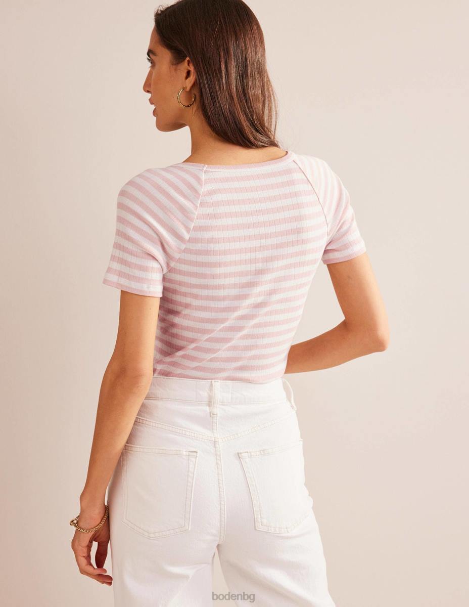 облекло Boden анна тениска с v-образно деколте ивица от слонова кост и кожа на праскова Жени LL68195