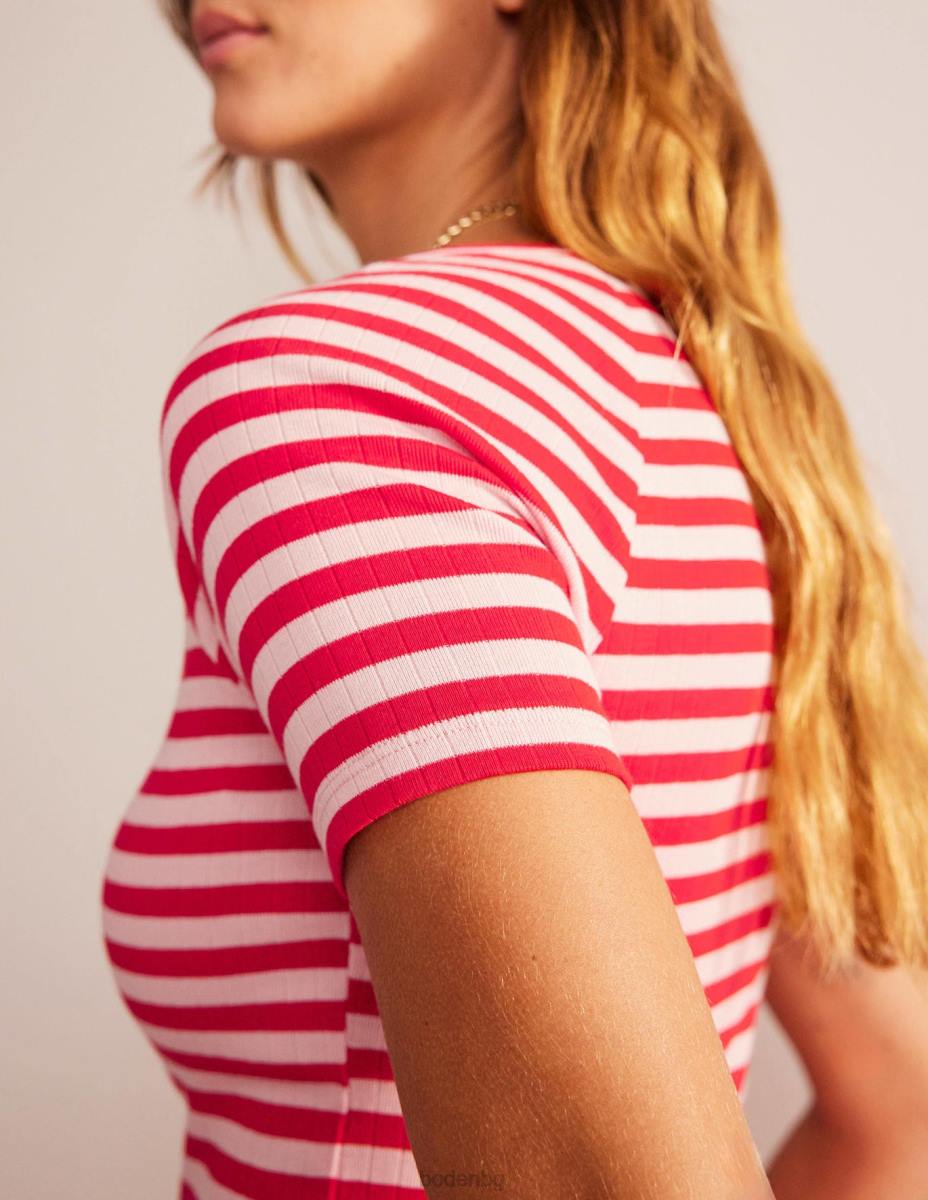 облекло Boden анна тениска с v-образно деколте кожа на праскова и ивица люта чушка Жени LL68196