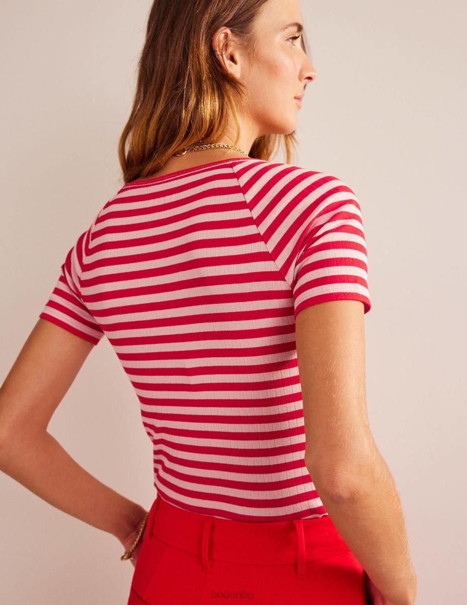 облекло Boden анна тениска с v-образно деколте кожа на праскова и ивица люта чушка Жени LL68196