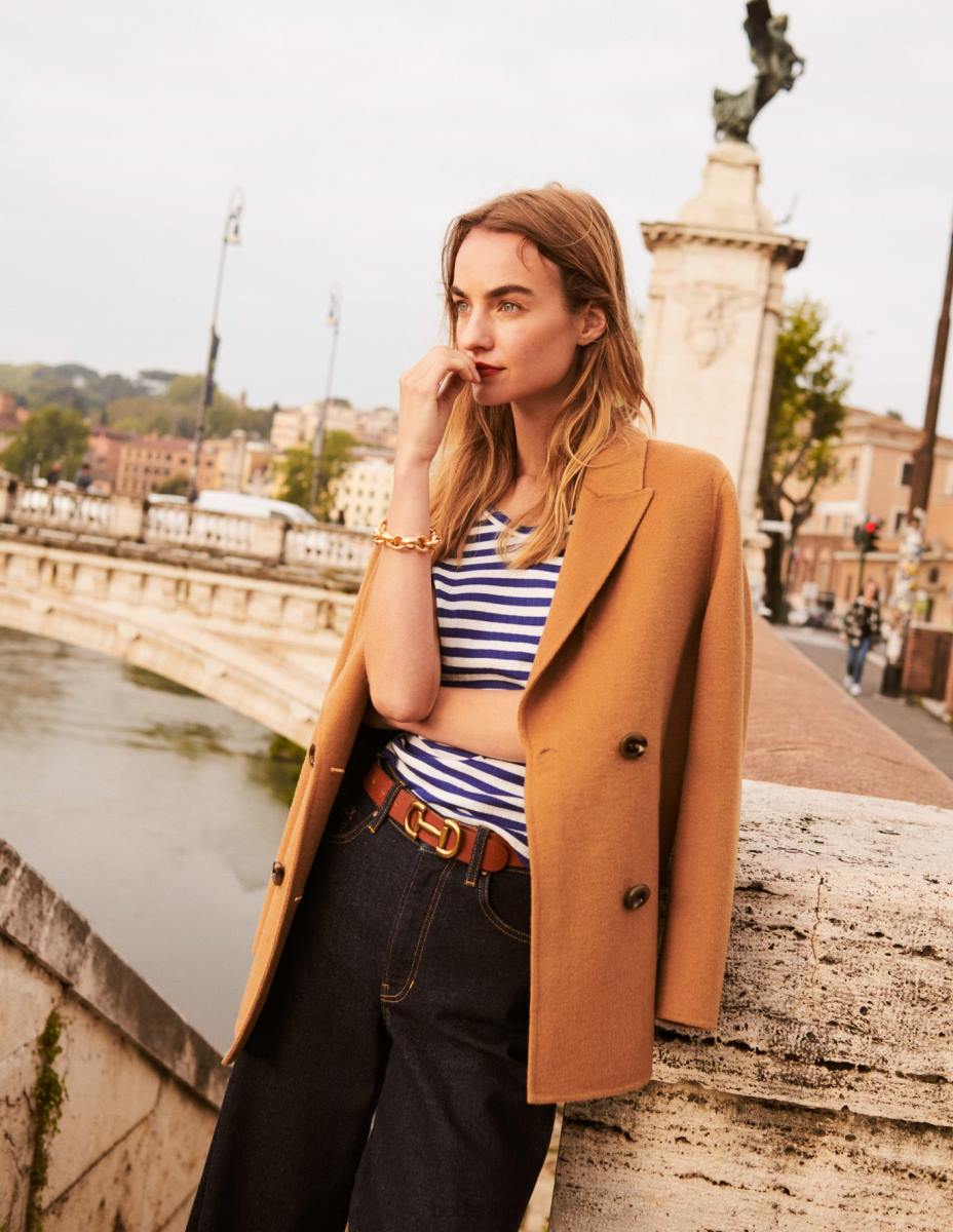 облекло Boden анна тениска с v-образно деколте ивица лапис синьо и слонова кост Жени LL68199