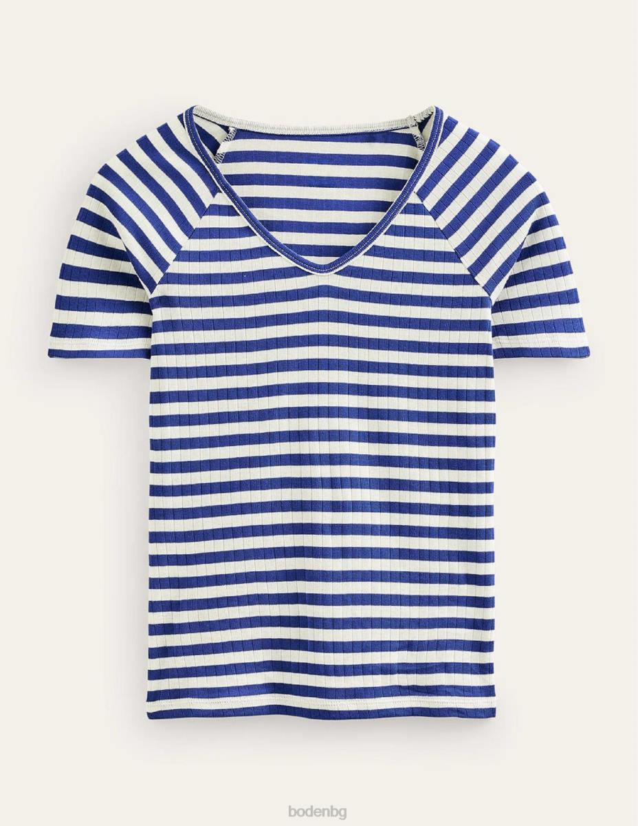 облекло Boden анна тениска с v-образно деколте ивица лапис синьо и слонова кост Жени LL68199