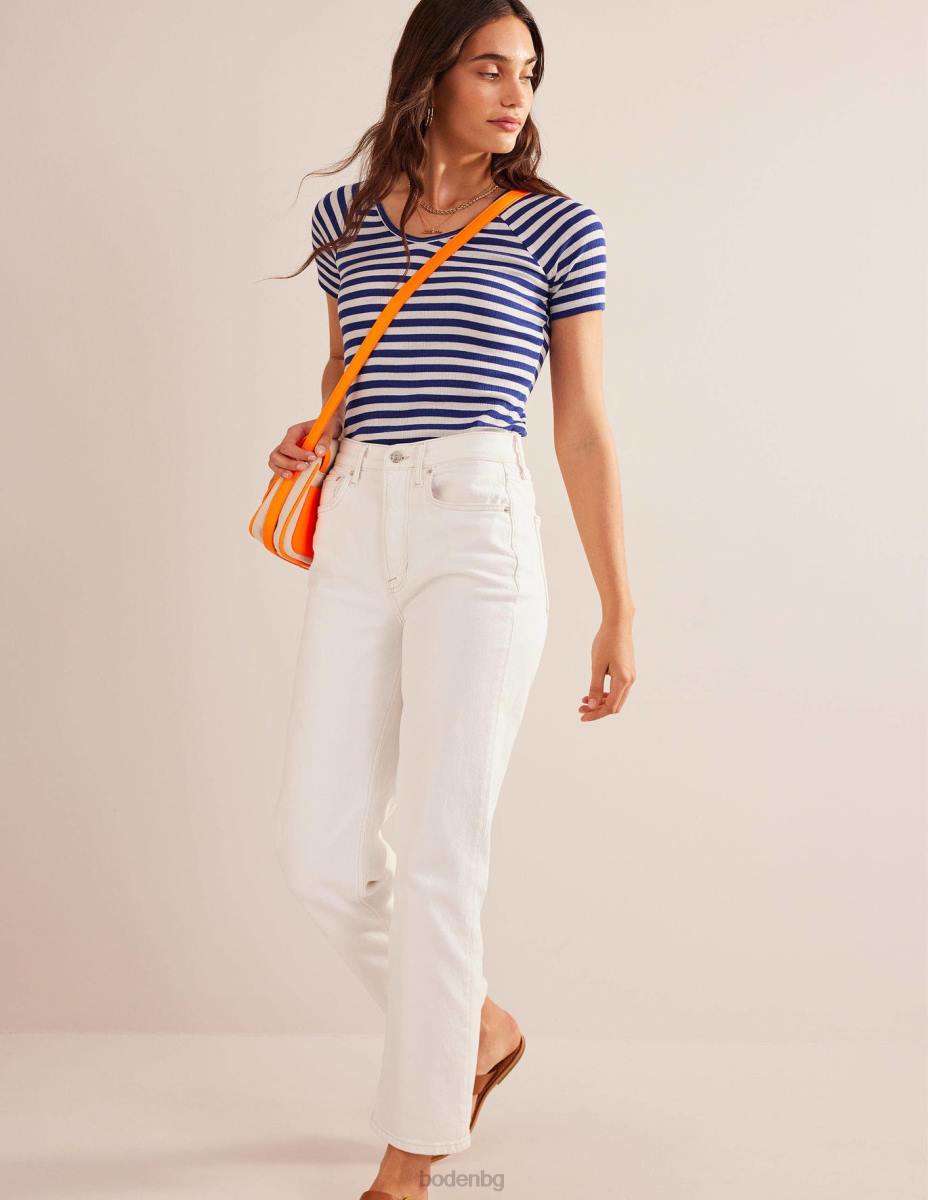 облекло Boden анна тениска с v-образно деколте ивица лапис синьо и слонова кост Жени LL68199