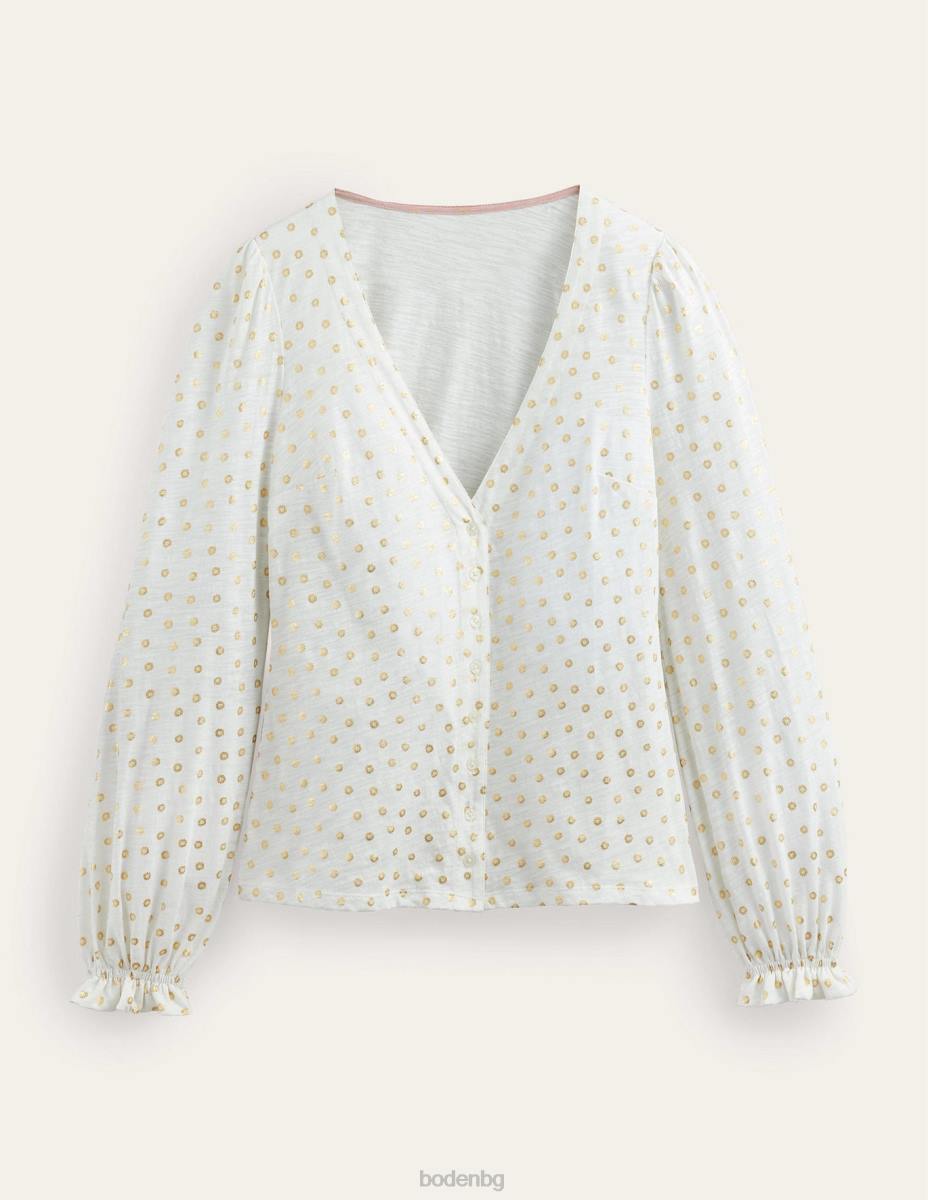облекло Boden горнище с v-образно деколте с копчета отпред слонова кост и флорални точки Жени LL682077