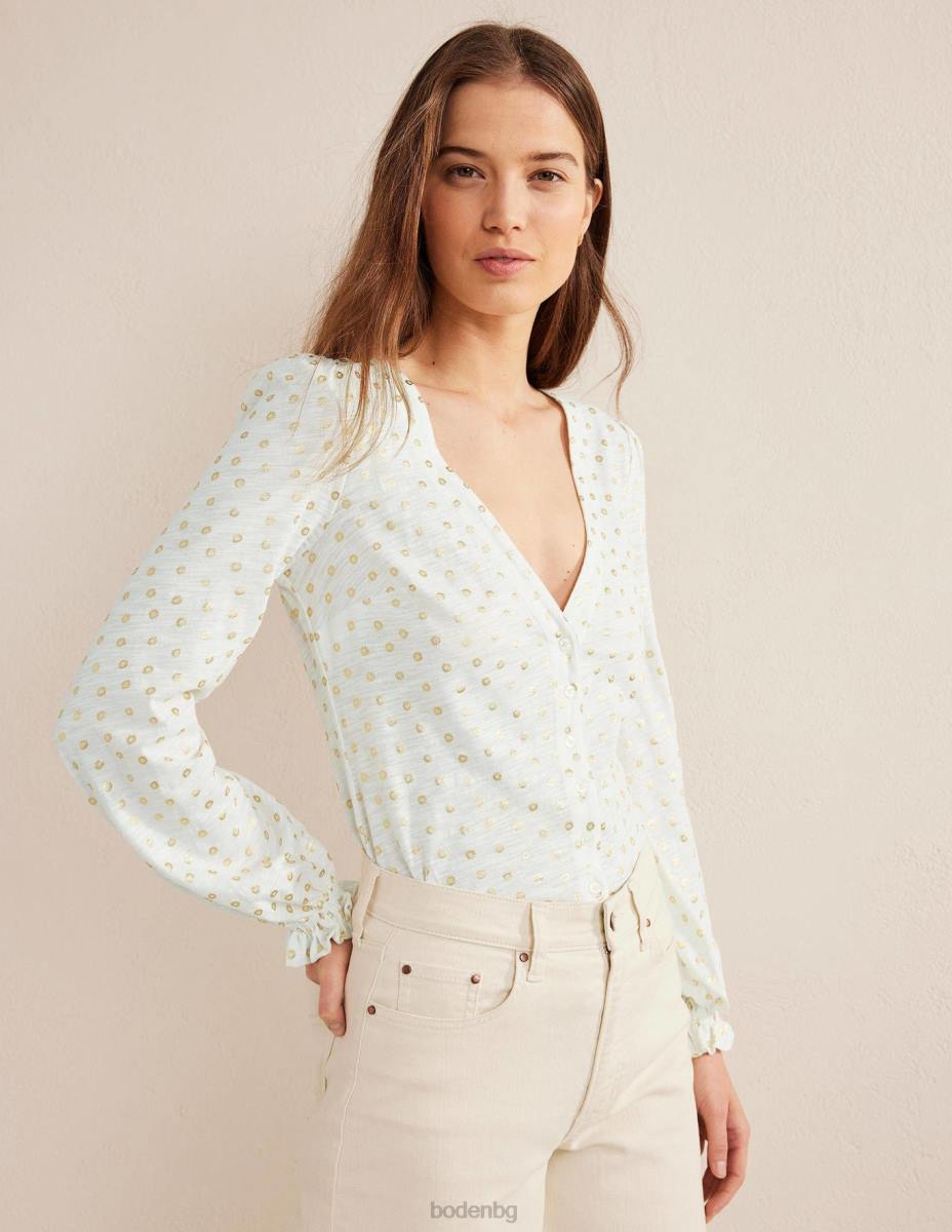 облекло Boden горнище с v-образно деколте с копчета отпред слонова кост и флорални точки Жени LL682077