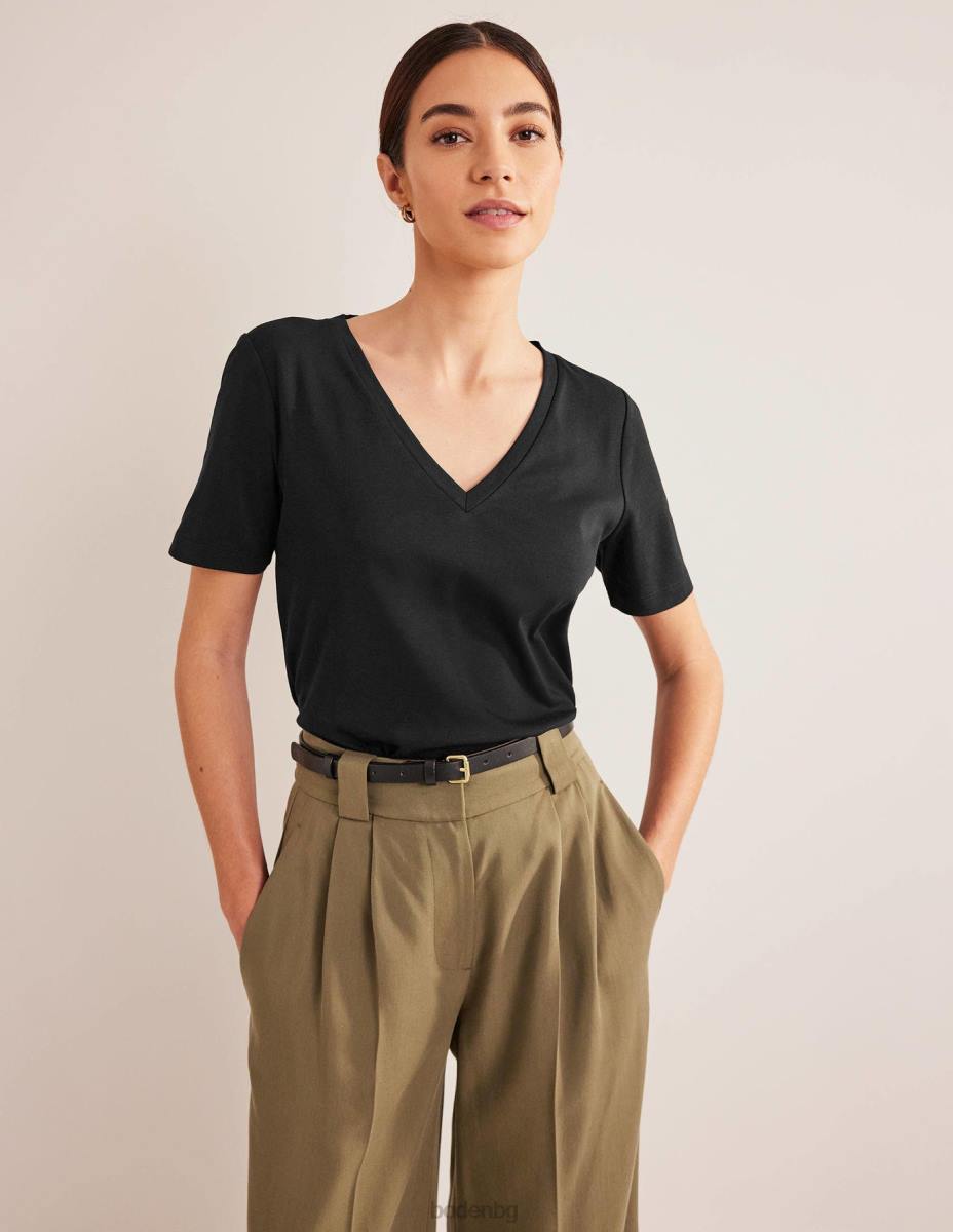 облекло Boden перфектна тениска с v-образно деколте черен Жени LL682177