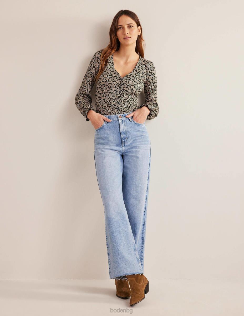 облекло Boden горнище с v-образно деколте с копчета отпред кавело неро и пейсли поп Жени LL682262