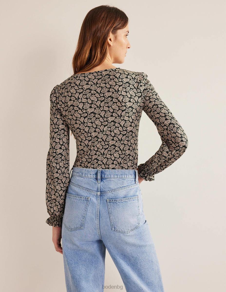 облекло Boden горнище с v-образно деколте с копчета отпред кавело неро и пейсли поп Жени LL682262