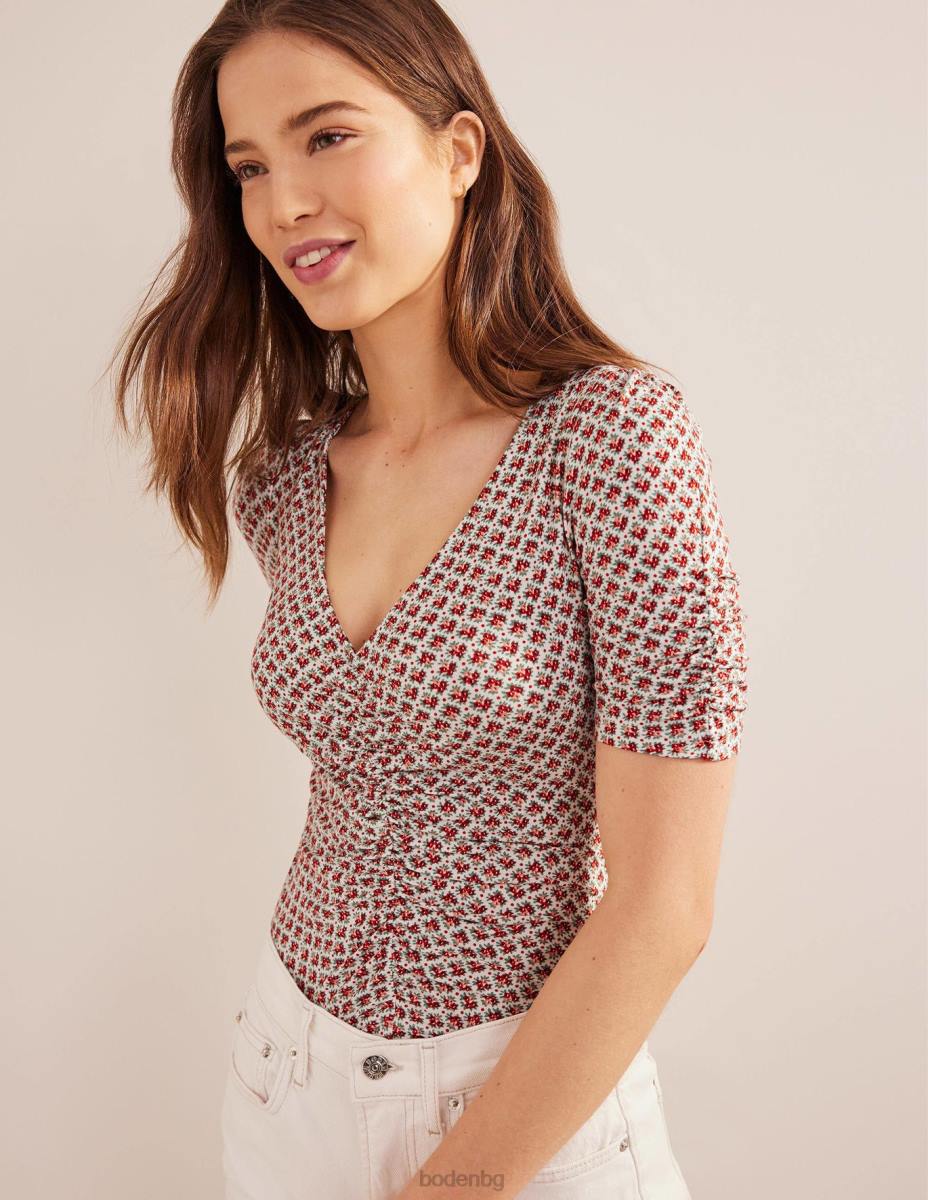 облекло Boden горна част с щампи отпред vermillion & цъфтяща пъпка Жени LL681572