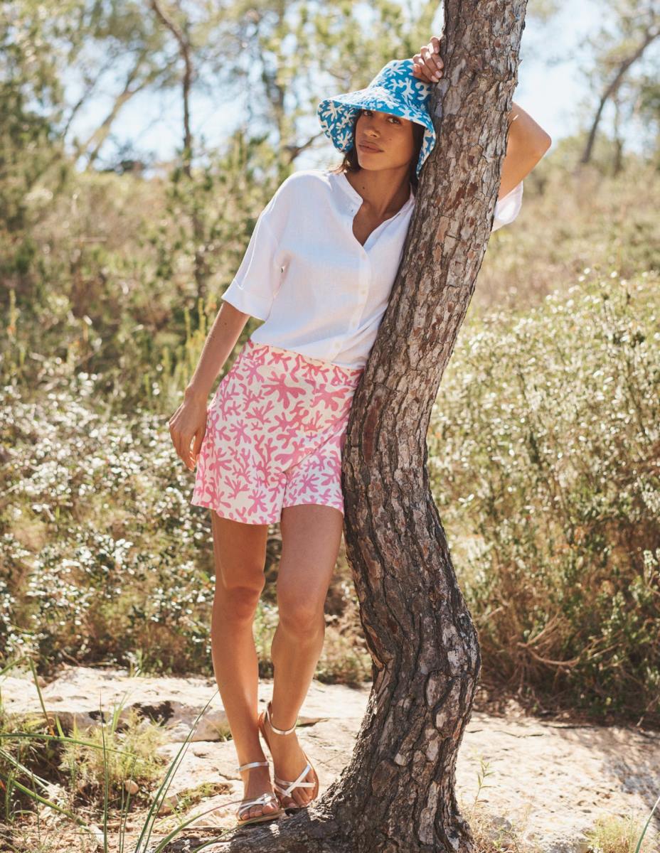 облекло Boden плетени шорти сливов цвят и абстрактна зеленина Жени LL681129