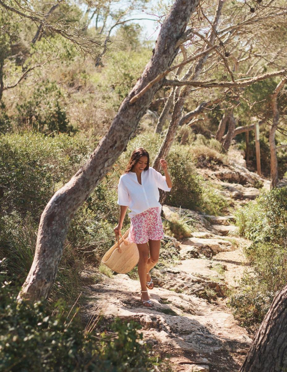 облекло Boden плетени шорти сливов цвят и абстрактна зеленина Жени LL681129