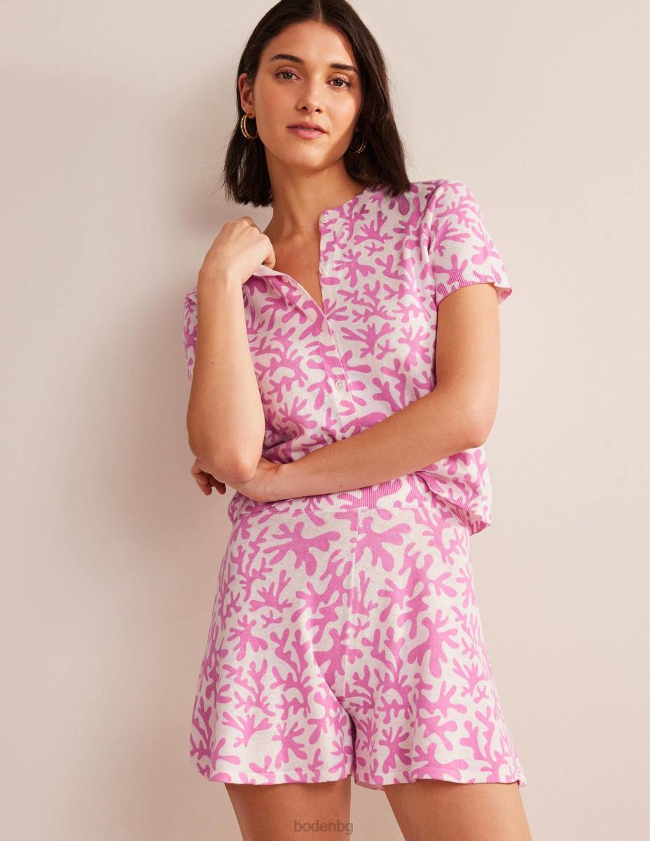 облекло Boden плетени шорти сливов цвят и абстрактна зеленина Жени LL681129